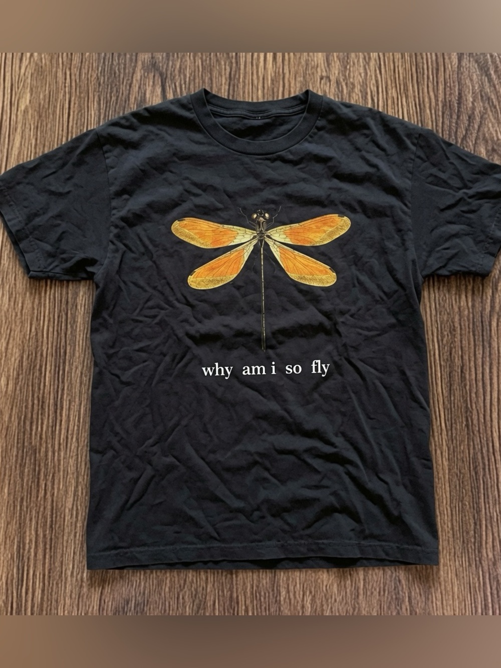 Gildan Black Tee with Orange Dragonfly Graphic
